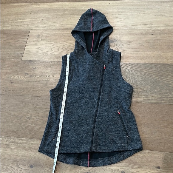 Eileen Fisher Womens Charcoal Jaquard Asymmetrical Zip Hooded Vest Size S Sporty - Picture 6 of 11